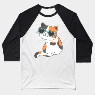 cute funny kitty cat calico wearing heart sunglasses Baseball T-Shirt